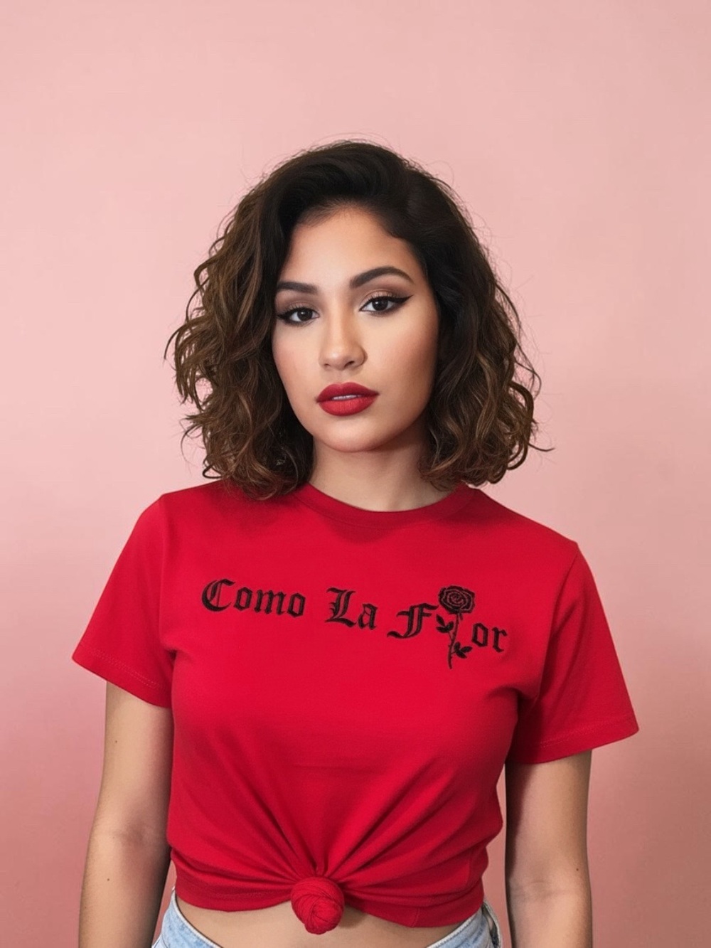 Vibe N’ Como La Flor Selena Inspired Rose Graphic Tee Red Girls Small Knot Top